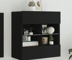 vidaXL Comodă TV de perete cu lumini LED, negru, 58,5x30x60,5 cm