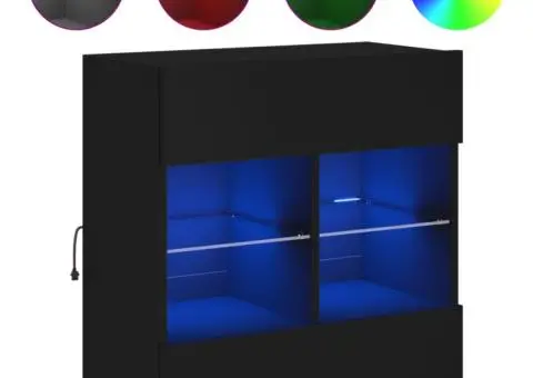 Comodă TV de perete cu lumini LED, negru, 58,5x30x60,5 cm - 2/5