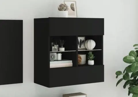 Comodă TV de perete cu lumini LED, negru, 58,5x30x60,5 cm - 5/5