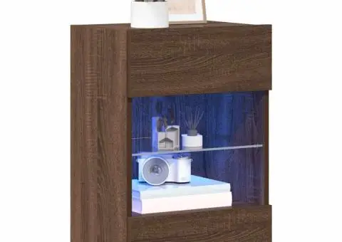 Comode de perete cu lumini LED pentru TV, 2 buc. stejar maro, 40x30x60,5cm - 4/5