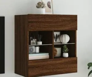 vidaXL Comodă TV de perete cu lumini LED, stejar maro, 58,5x30x60,5 cm