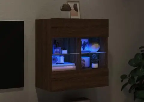Comodă TV de perete cu lumini LED, stejar maro, 58,5x30x60,5 cm - 4/5