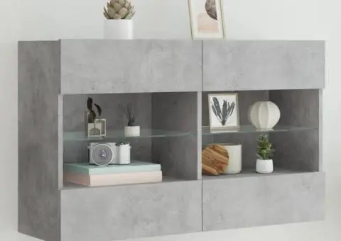 Comodă TV de perete cu lumini LED, gri beton, 98,5x30x60,5 cm - 1/5