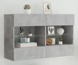 vidaXL Comodă TV de perete cu lumini LED, gri beton, 98,5x30x60,5 cm