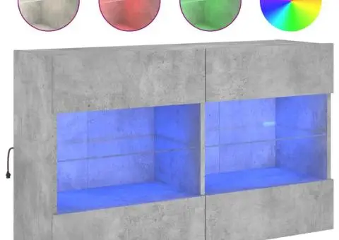 Comodă TV de perete cu lumini LED, gri beton, 98,5x30x60,5 cm - 2/5