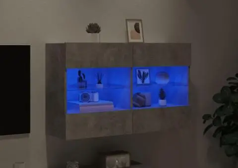 Comodă TV de perete cu lumini LED, gri beton, 98,5x30x60,5 cm - 4/5