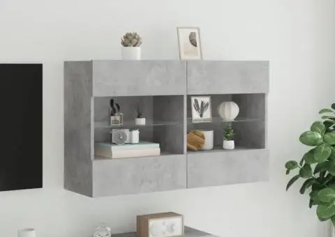 Comodă TV de perete cu lumini LED, gri beton, 98,5x30x60,5 cm - 5/5