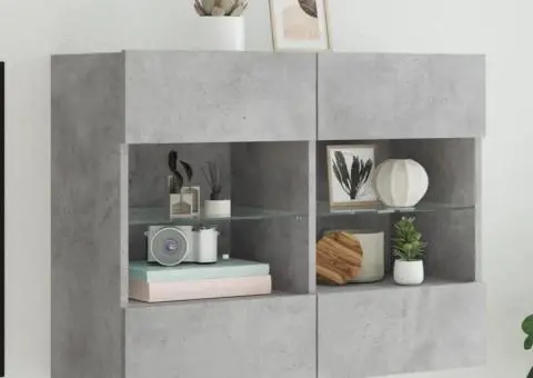 Comodă TV de perete cu lumini LED, gri beton, 78,5x30x60,5 cm - 1/5