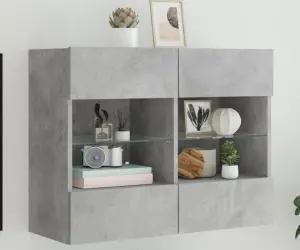 vidaXL Comodă TV de perete cu lumini LED, gri beton, 78,5x30x60,5 cm