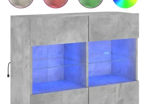 Comodă TV de perete cu lumini LED, gri beton, 78,5x30x60,5 cm - 2/5