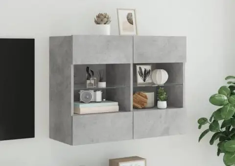 Comodă TV de perete cu lumini LED, gri beton, 78,5x30x60,5 cm - 5/5