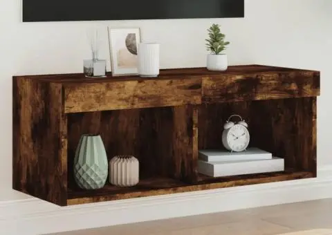 Comodă TV cu lumini LED, stejar fumuriu, 80x30x30 cm - 1/5