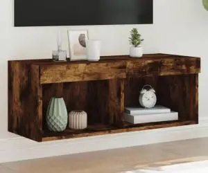 vidaXL Comodă TV cu lumini LED, stejar fumuriu, 80x30x30 cm