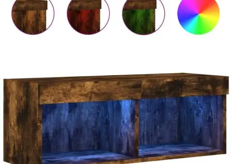 Comodă TV cu lumini LED, stejar fumuriu, 80x30x30 cm - 2/5