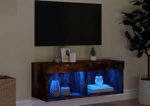 Comodă TV cu lumini LED, stejar fumuriu, 80x30x30 cm - 3/5