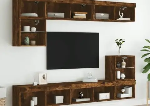 Comodă TV cu lumini LED, stejar fumuriu, 80x30x30 cm - 4/5