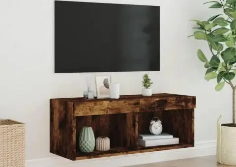 Comodă TV cu lumini LED, stejar fumuriu, 80x30x30 cm - 5/5