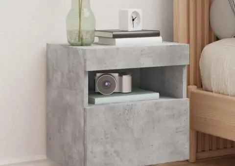 Comodă TV de perete cu lumini LED, gri beton, 40x30x40 cm - 1/5