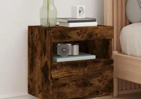 Comodă TV de perete cu lumini LED, stejar fumuriu, 40x30x40 cm - 1/5