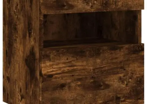 Comodă TV de perete cu lumini LED, stejar fumuriu, 40x30x40 cm - 3/5