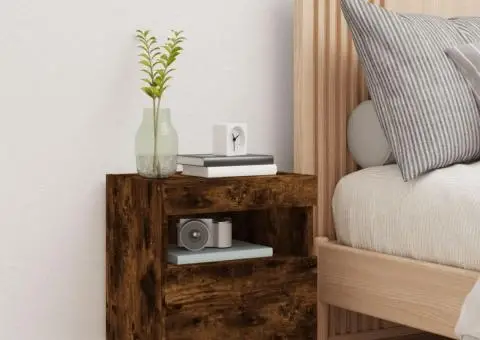 Comodă TV de perete cu lumini LED, stejar fumuriu, 40x30x40 cm - 5/5