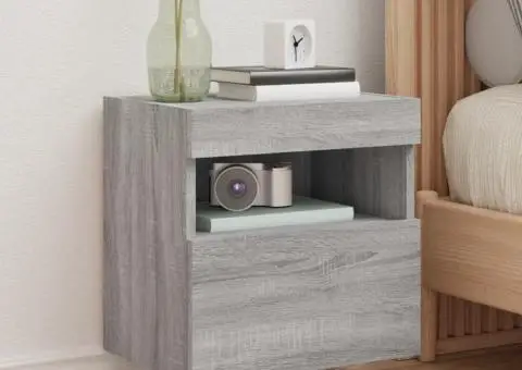 Comodă TV de perete cu LED, 2 buc, gri sonoma, 40x30x40 cm - 1/5