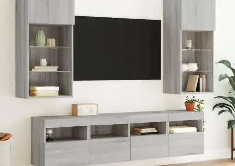 Comodă TV de perete cu LED, 2 buc, gri sonoma, 40x30x40 cm - 5/5