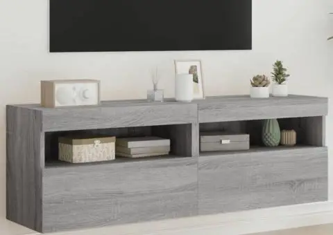 Comodă TV de perete cu LED, 2 buc, gri sonoma, 60x30x40 cm - 1/5
