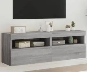 vidaXL Comodă TV de perete cu LED, 2 buc, gri sonoma, 60x30x40 cm