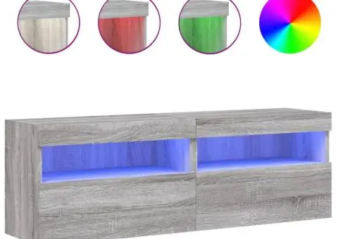 Comodă TV de perete cu LED, 2 buc, gri sonoma, 60x30x40 cm - 2/5