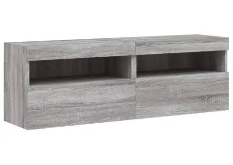 Comodă TV de perete cu LED, 2 buc, gri sonoma, 60x30x40 cm - 3/5