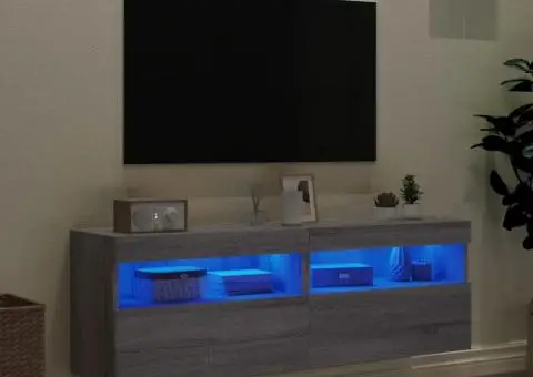 Comodă TV de perete cu LED, 2 buc, gri sonoma, 60x30x40 cm - 4/5