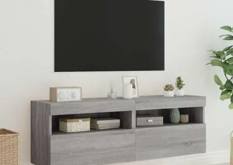 Comodă TV de perete cu LED, 2 buc, gri sonoma, 60x30x40 cm - 5/5
