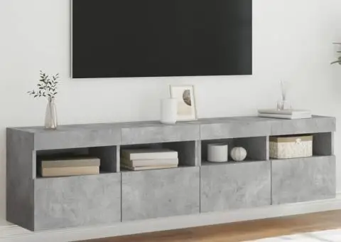 Comode TV de perete cu lumini LED 2 buc. gri beton 80x30x40 cm - 1/5