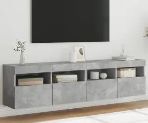 vidaXL Comode TV de perete cu lumini LED 2 buc. gri beton 80x30x40 cm