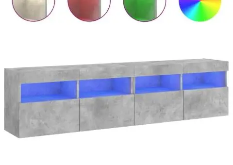 Comode TV de perete cu lumini LED 2 buc. gri beton 80x30x40 cm - 2/5
