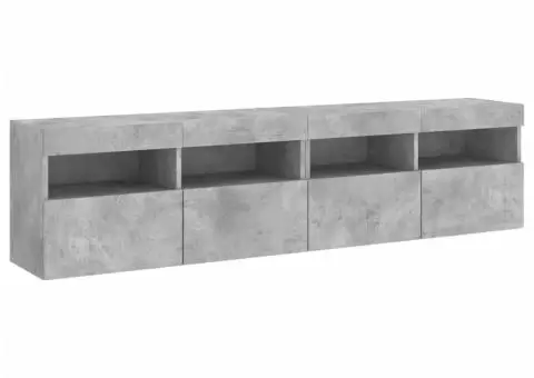 Comode TV de perete cu lumini LED 2 buc. gri beton 80x30x40 cm - 3/5