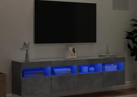 Comode TV de perete cu lumini LED 2 buc. gri beton 80x30x40 cm - 4/5