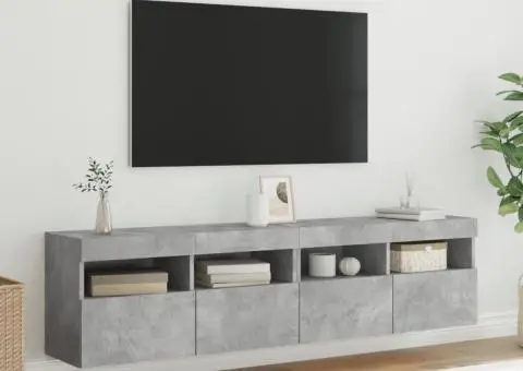 Comode TV de perete cu lumini LED 2 buc. gri beton 80x30x40 cm - 5/5