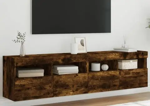 Comodă TV de perete cu LED, 2 buc. stejar fumuriu, 80x30x40 cm - 1/5