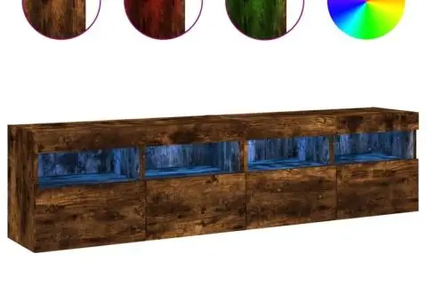 Comodă TV de perete cu LED, 2 buc. stejar fumuriu, 80x30x40 cm - 2/5