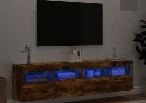 Comodă TV de perete cu LED, 2 buc. stejar fumuriu, 80x30x40 cm - 4/5