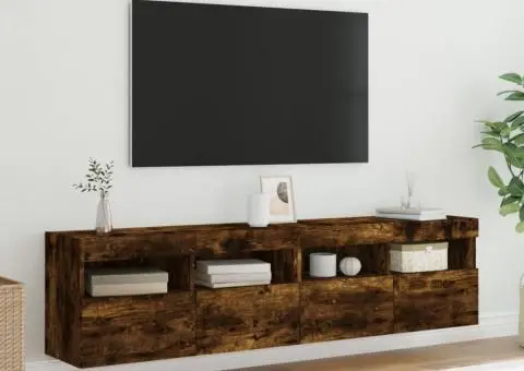 Comodă TV de perete cu LED, 2 buc. stejar fumuriu, 80x30x40 cm - 5/5
