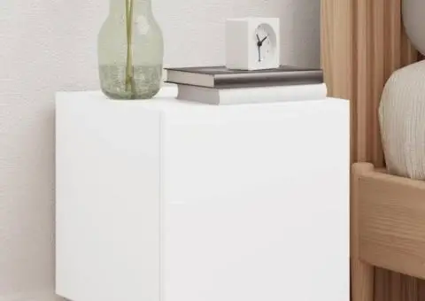 Comode TV de perete cu lumini LED, 2 buc., alb, 30,5x35x30 cm - 1/5