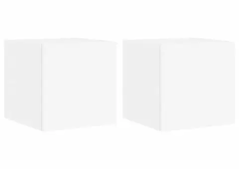 Comode TV de perete cu lumini LED, 2 buc., alb, 30,5x35x30 cm - 2/5