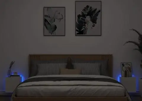 Comode TV de perete cu lumini LED, 2 buc., alb, 30,5x35x30 cm - 3/5