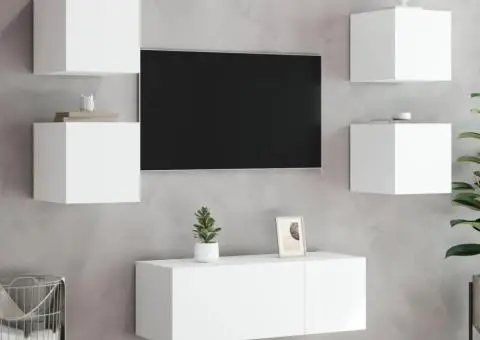 Comode TV de perete cu lumini LED, 2 buc., alb, 30,5x35x30 cm - 5/5