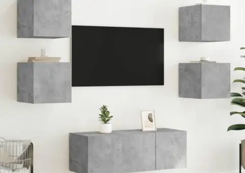 Comode TV de perete cu lumini LED 2 buc. gri beton 30,5x35x30cm - 5/5