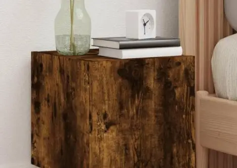 Comodă TV de perete cu LED, 2 buc. stejar fumuriu, 30,5x35x30cm - 1/5