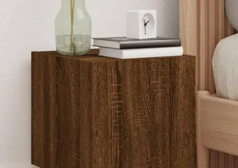 Comodă TV de perete cu LED, 2 buc. stejar maro, 30,5x35x30 cm - 1/5